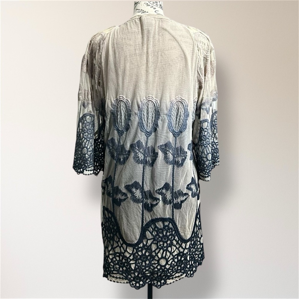 XCVI S Beige Gray Ombre Cotton Crochet Lace Embroidered Mini Dress Boho Resort - Picture 5 of 7